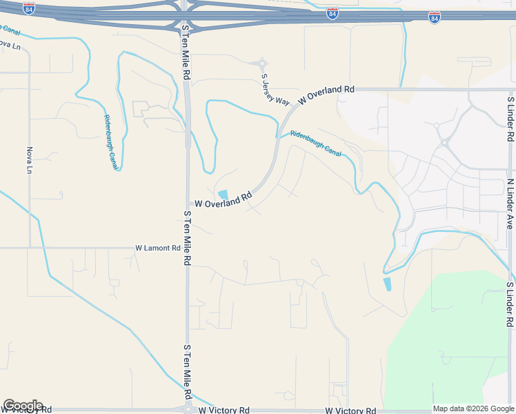 map of restaurants, bars, coffee shops, grocery stores, and more near 2988-3032 West Overland Road in Meridian