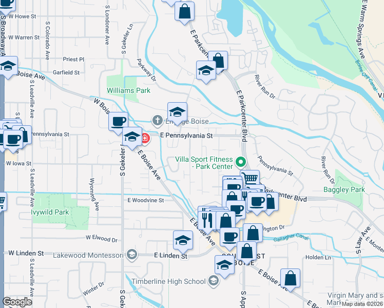 map of restaurants, bars, coffee shops, grocery stores, and more near 2101 South Dorothy Avenue in Boise