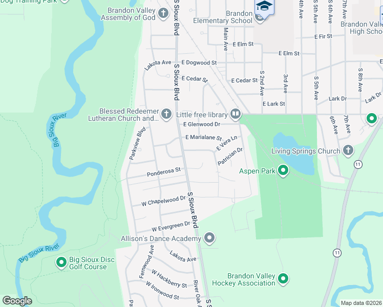 map of restaurants, bars, coffee shops, grocery stores, and more near 100 Maureen Drive in Brandon