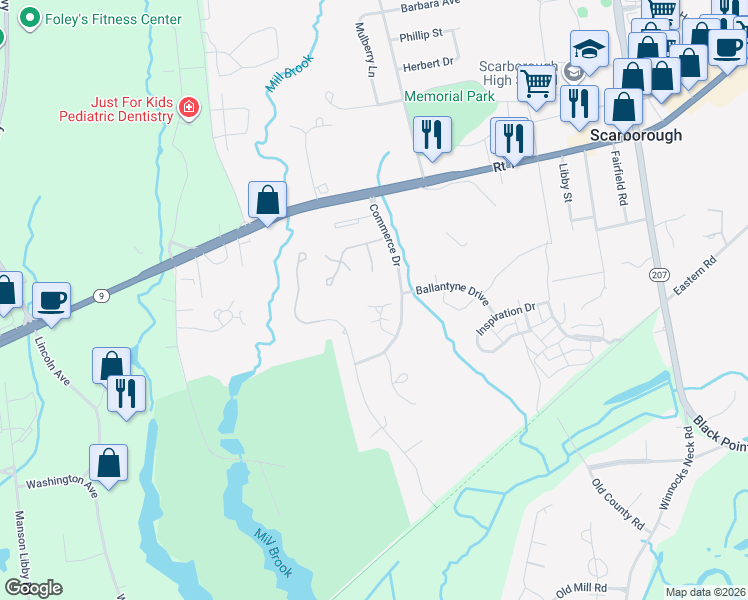 map of restaurants, bars, coffee shops, grocery stores, and more near 97 Fountain Way in Scarborough