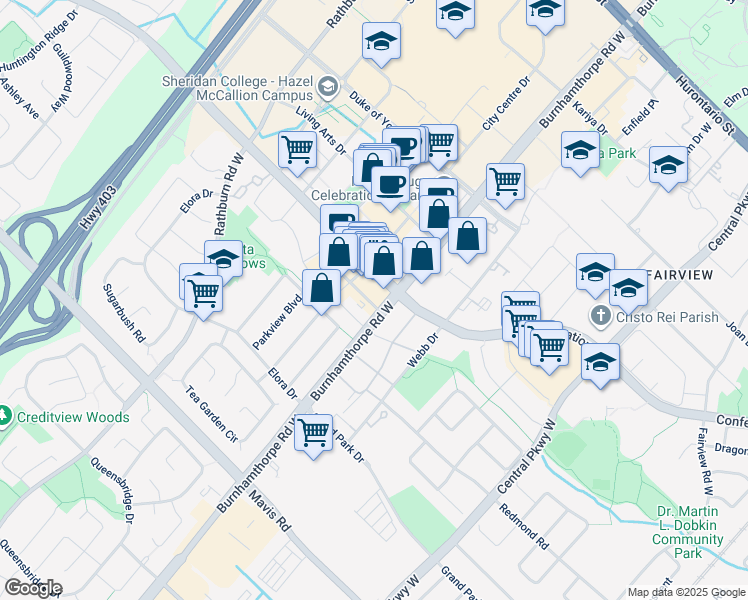 map of restaurants, bars, coffee shops, grocery stores, and more near 4011 Brickstone Mews in Mississauga