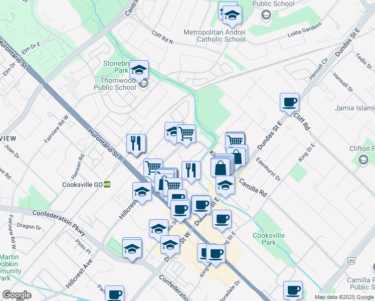 map of restaurants, bars, coffee shops, grocery stores, and more near 3102-3116 Kirwin Avenue in Mississauga