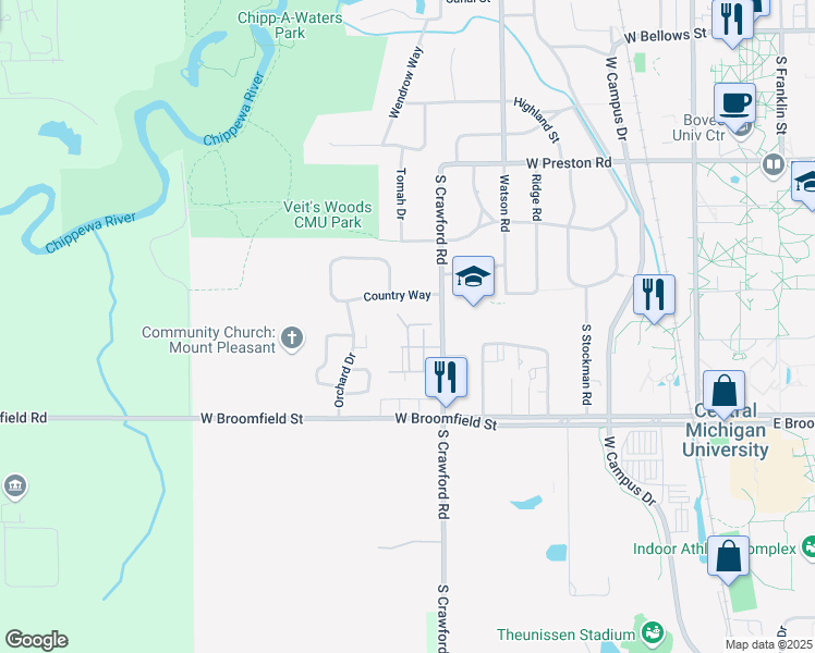 map of restaurants, bars, coffee shops, grocery stores, and more near 1023 Country Way in Mount Pleasant