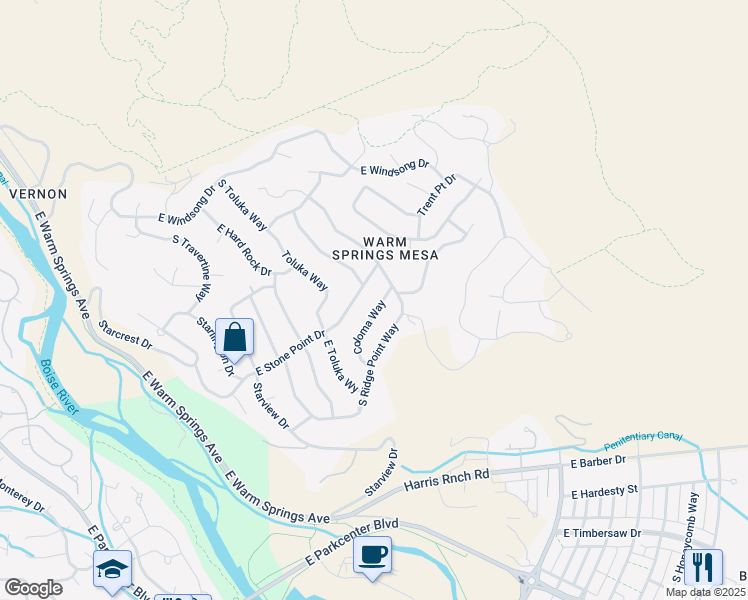 map of restaurants, bars, coffee shops, grocery stores, and more near 3143 East Stone Point Drive in Boise