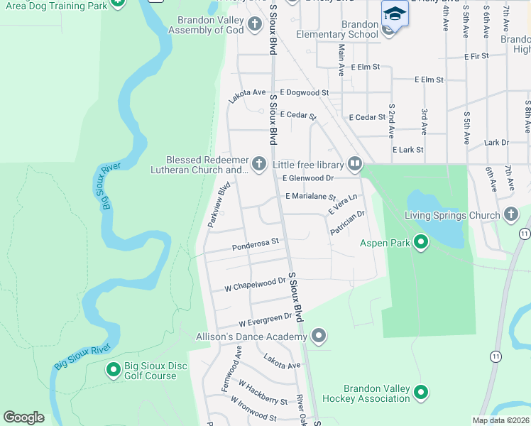 map of restaurants, bars, coffee shops, grocery stores, and more near 128 Alpine Circle in Brandon