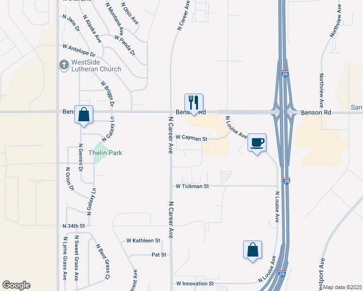 map of restaurants, bars, coffee shops, grocery stores, and more near 4125 West Cayman Street in Sioux Falls