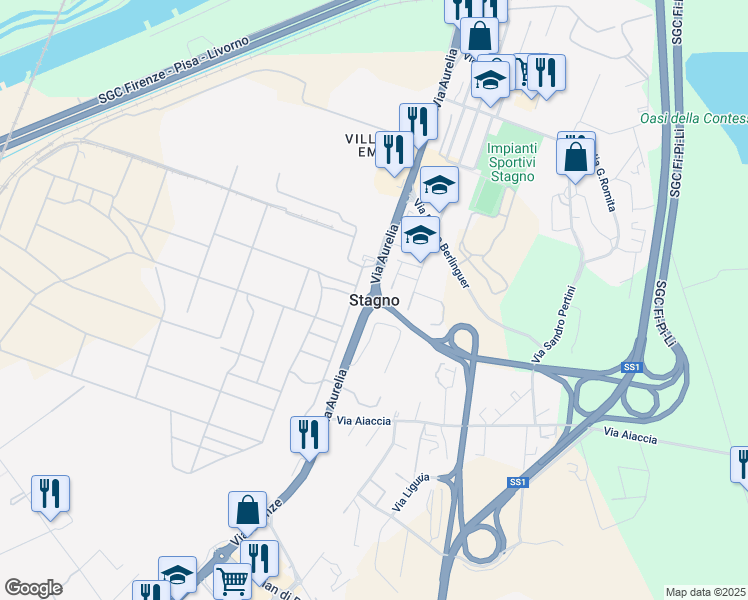map of restaurants, bars, coffee shops, grocery stores, and more near in Stagno