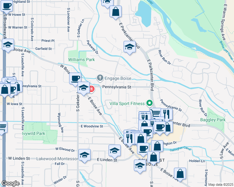 map of restaurants, bars, coffee shops, grocery stores, and more near 2101 South Dorothy Avenue in Boise