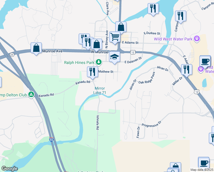 map of restaurants, bars, coffee shops, grocery stores, and more near 275 Mariealain Drive in Wisconsin Dells