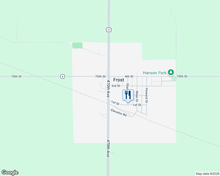 map of restaurants, bars, coffee shops, grocery stores, and more near 265 Minnesota 254 in Frost
