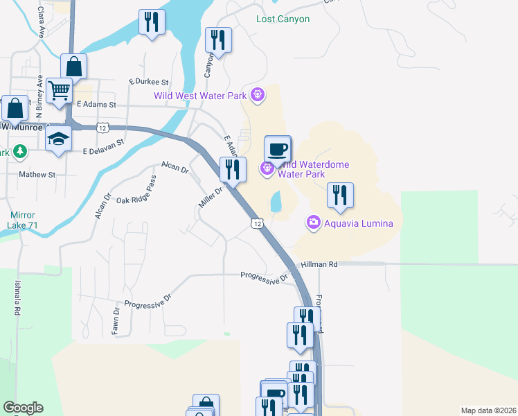 map of restaurants, bars, coffee shops, grocery stores, and more near 511 Wisconsin Dells Parkway South in Wisconsin Dells