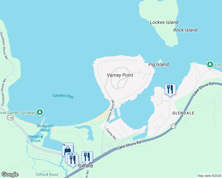map of restaurants, bars, coffee shops, grocery stores, and more near 134 Heights Road in Gilford