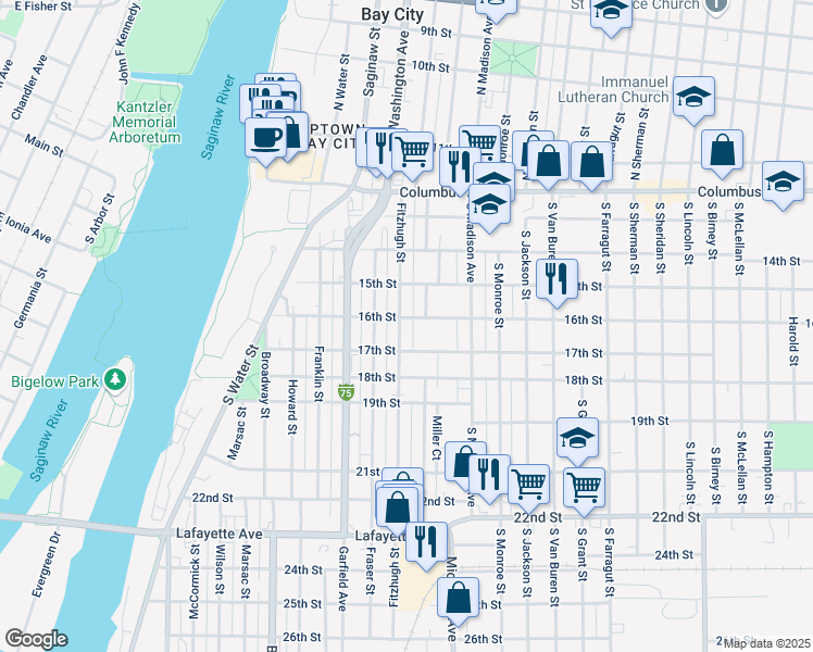 map of restaurants, bars, coffee shops, grocery stores, and more near 514 Fitzhugh Street in Bay City