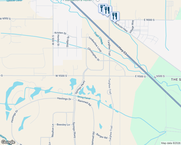 map of restaurants, bars, coffee shops, grocery stores, and more near 9505 Timberline Loop in Victor