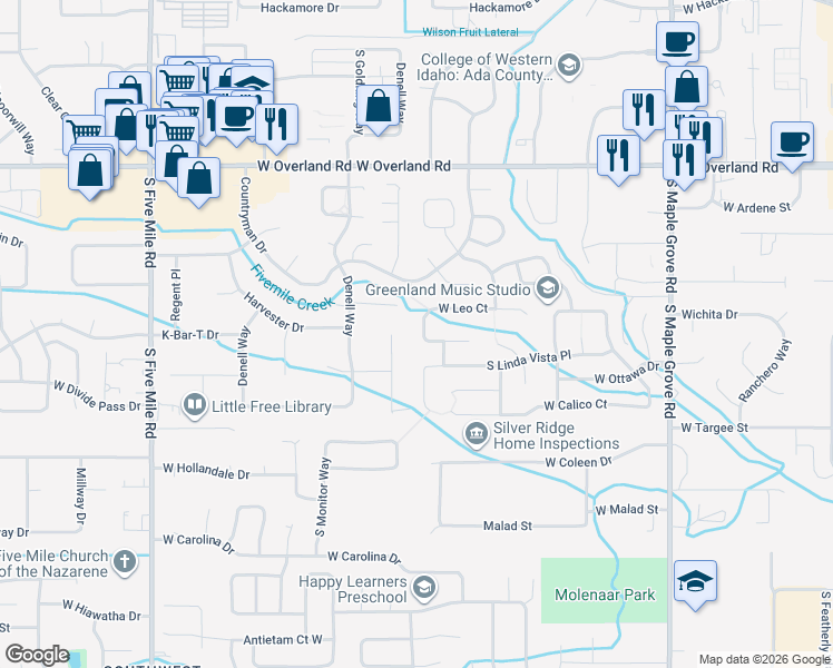 map of restaurants, bars, coffee shops, grocery stores, and more near 1993 South Linda Vista Avenue in Boise