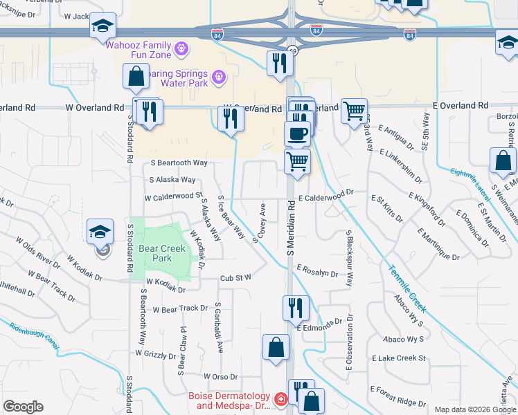 map of restaurants, bars, coffee shops, grocery stores, and more near 2109 South Covey Avenue in Meridian