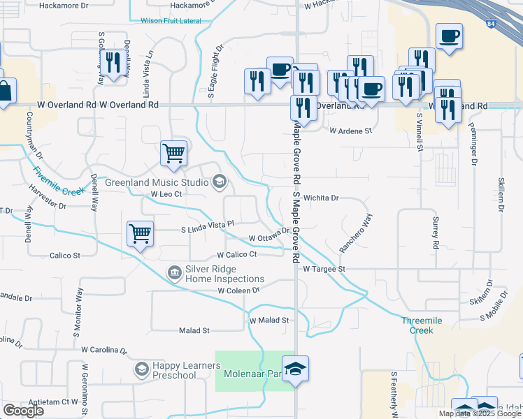 map of restaurants, bars, coffee shops, grocery stores, and more near 1986 South Crimson Rose Way in Boise