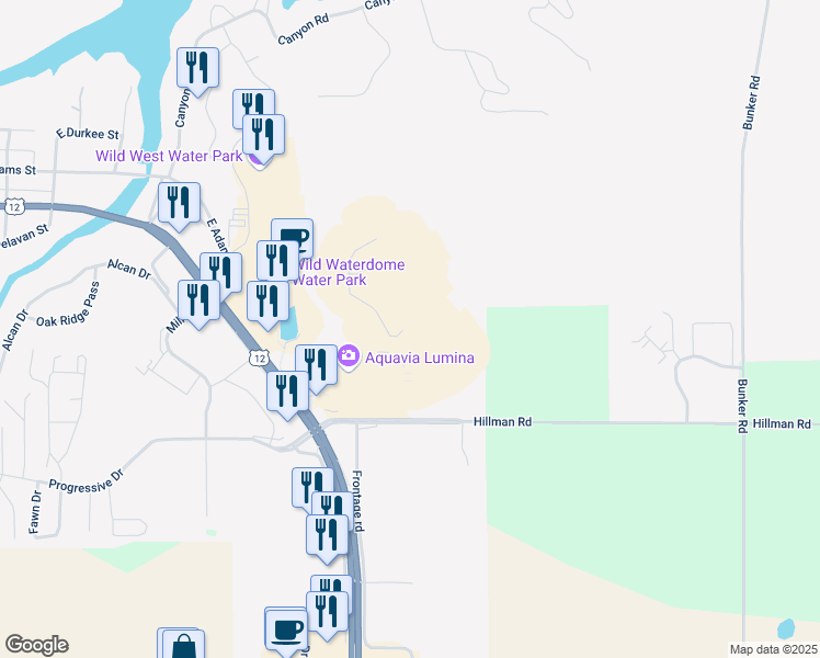 map of restaurants, bars, coffee shops, grocery stores, and more near 45 Hillman Road in Baraboo