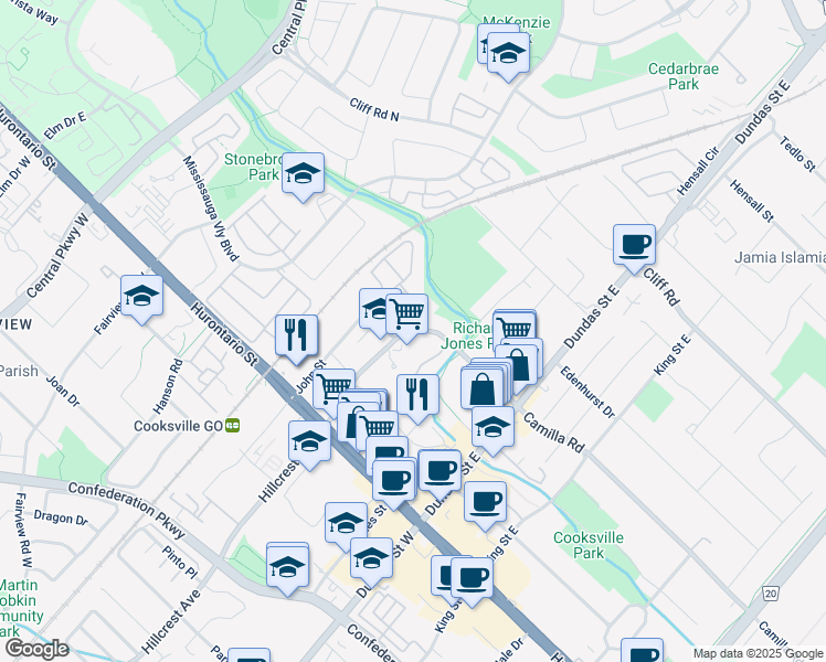 map of restaurants, bars, coffee shops, grocery stores, and more near 3102 Kirwin Avenue in Mississauga
