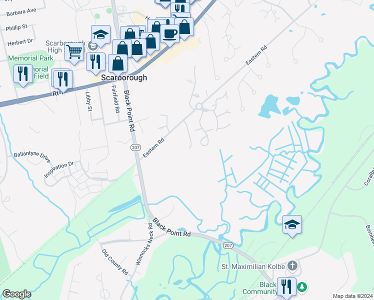 map of restaurants, bars, coffee shops, grocery stores, and more near 26 Cedarbrook Drive in Scarborough