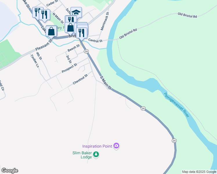 map of restaurants, bars, coffee shops, grocery stores, and more near 50 South Main Street in Bristol