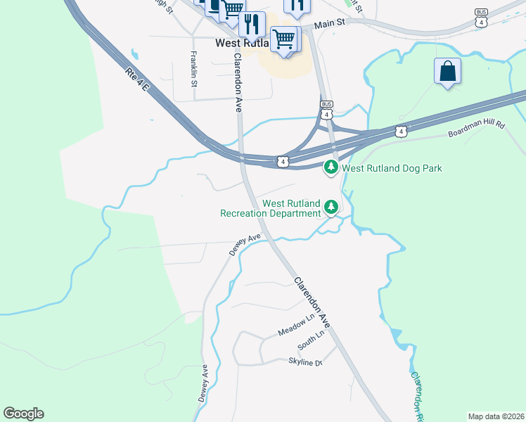 map of restaurants, bars, coffee shops, grocery stores, and more near 10 Fairview Avenue in West Rutland
