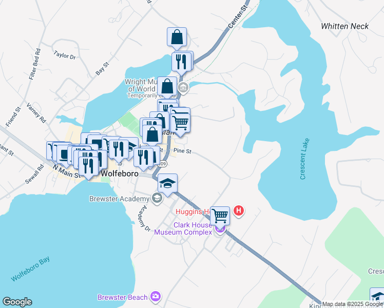 map of restaurants, bars, coffee shops, grocery stores, and more near 19 Pine Street in Wolfeboro