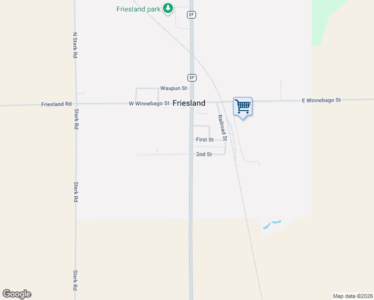 map of restaurants, bars, coffee shops, grocery stores, and more near 203 South Madison Street in Friesland