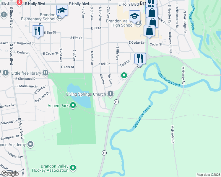 map of restaurants, bars, coffee shops, grocery stores, and more near 808 7th Avenue in Brandon