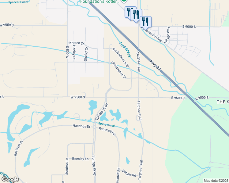 map of restaurants, bars, coffee shops, grocery stores, and more near 9505 Timberline Loop in Victor