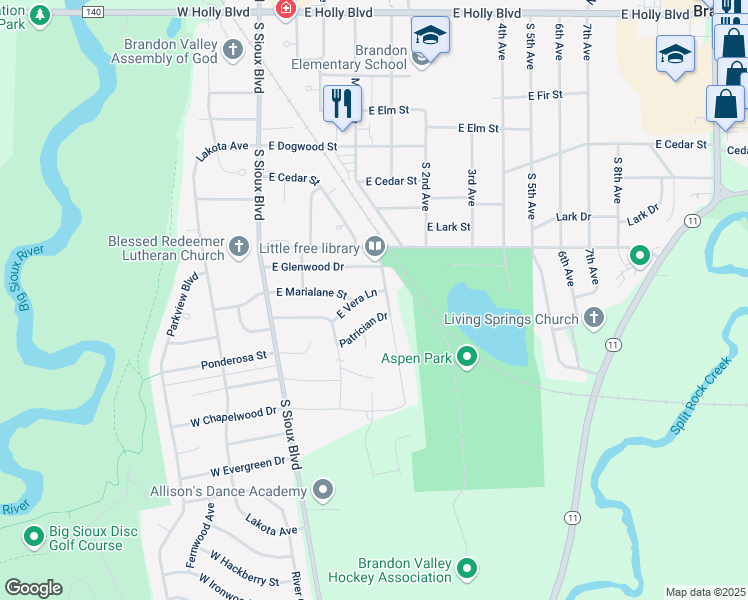 map of restaurants, bars, coffee shops, grocery stores, and more near 801 Nicholas Avenue in Brandon