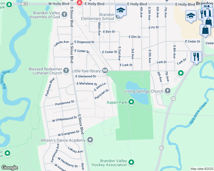 map of restaurants, bars, coffee shops, grocery stores, and more near 801 Nicholas Avenue in Brandon