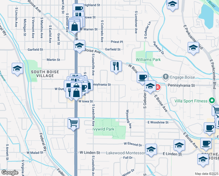 map of restaurants, bars, coffee shops, grocery stores, and more near 2123 Division Avenue in Boise