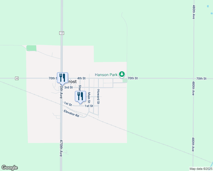 map of restaurants, bars, coffee shops, grocery stores, and more near 540 3rd Street in Frost