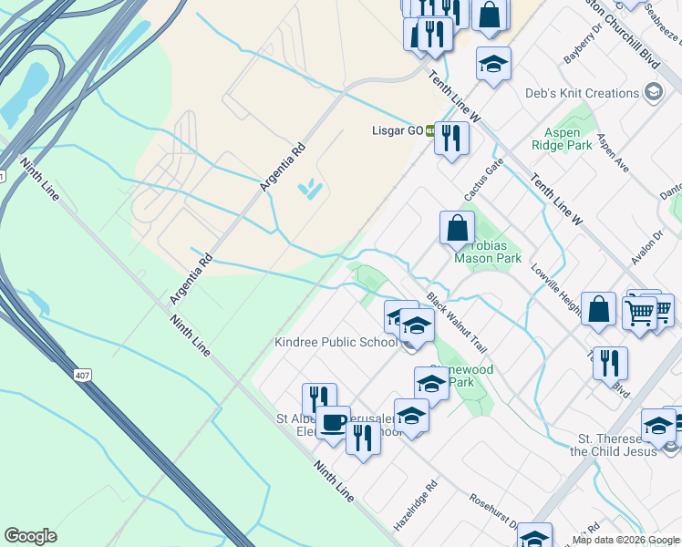 map of restaurants, bars, coffee shops, grocery stores, and more near 3653 Partition Road in Mississauga