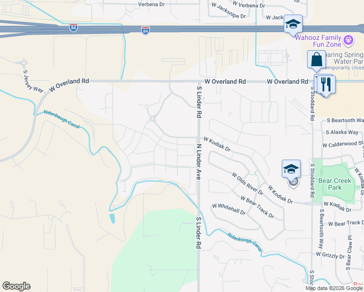 map of restaurants, bars, coffee shops, grocery stores, and more near 1714 West Wood Chip Street in Meridian