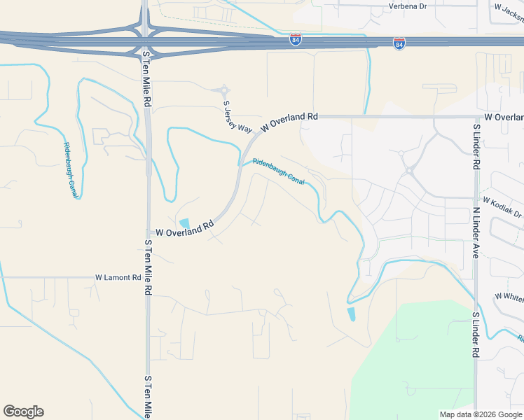 map of restaurants, bars, coffee shops, grocery stores, and more near 2685 West Overland Road in Meridian