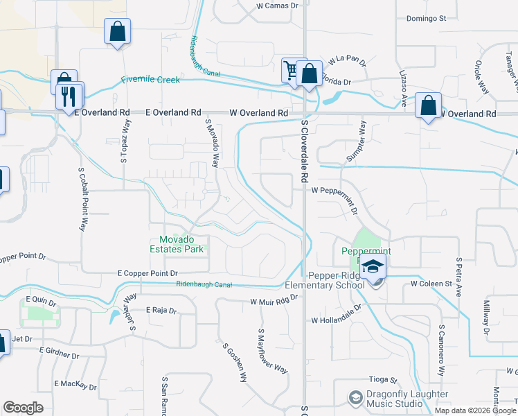 map of restaurants, bars, coffee shops, grocery stores, and more near 2035 South Mayflower Way in Boise