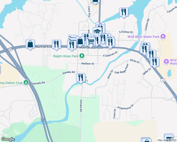 map of restaurants, bars, coffee shops, grocery stores, and more near 275 Mariealain Drive in Wisconsin Dells