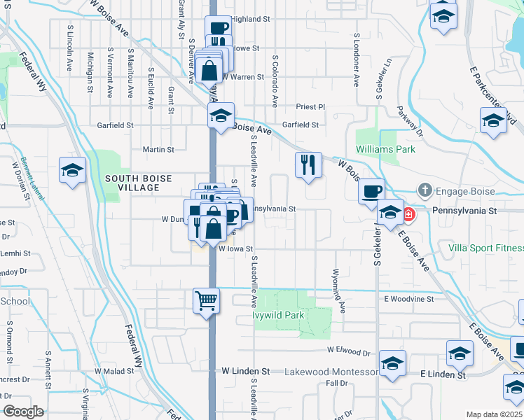 map of restaurants, bars, coffee shops, grocery stores, and more near 2117 South Colorado Avenue in Boise