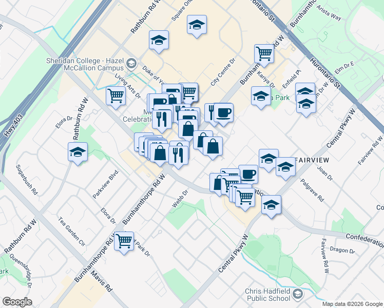 map of restaurants, bars, coffee shops, grocery stores, and more near 68 Elnathan Crescent in Toronto