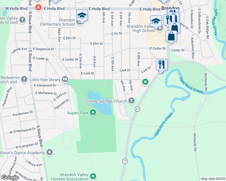 map of restaurants, bars, coffee shops, grocery stores, and more near 717 South 5th Avenue in Brandon