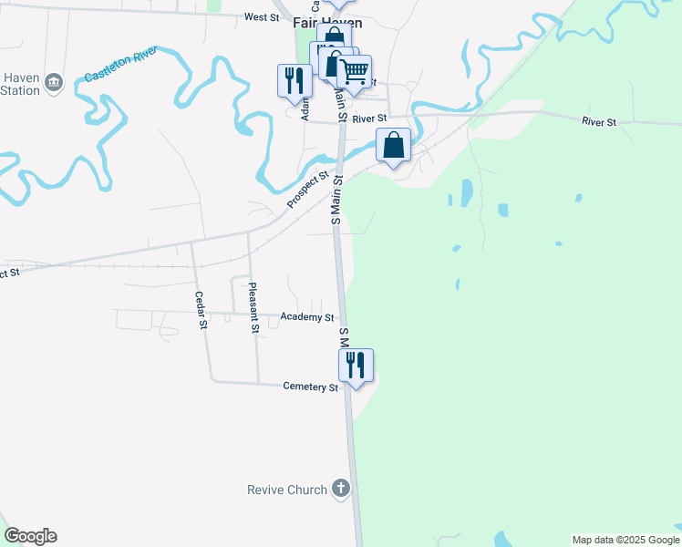 map of restaurants, bars, coffee shops, grocery stores, and more near 54 South Main Street in Fair Haven
