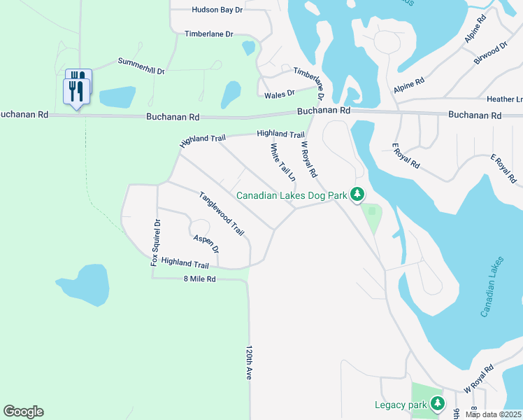 map of restaurants, bars, coffee shops, grocery stores, and more near 8285 West Ridge Boulevard in Stanwood