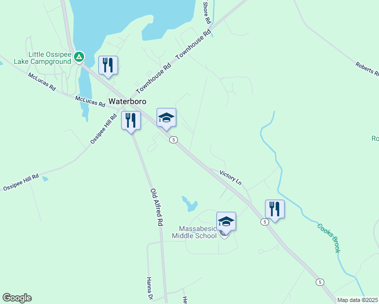 map of restaurants, bars, coffee shops, grocery stores, and more near 355 Sokokis Trail in Waterboro