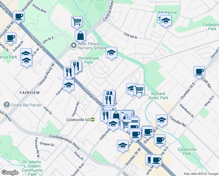 map of restaurants, bars, coffee shops, grocery stores, and more near 180 Mississauga Valley Boulevard in Mississauga