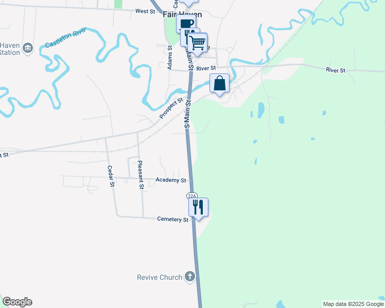 map of restaurants, bars, coffee shops, grocery stores, and more near 52 South Main Street in Fair Haven