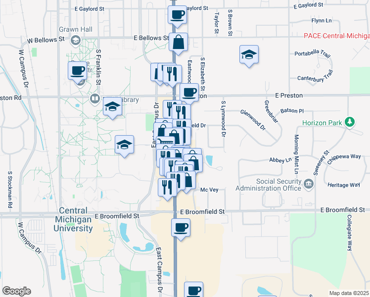map of restaurants, bars, coffee shops, grocery stores, and more near 1000 Appian Way in Mt Pleasant