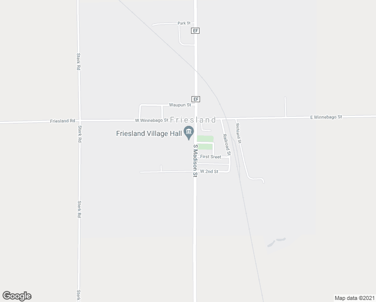 map of restaurants, bars, coffee shops, grocery stores, and more near 115 South Madison Street in Friesland