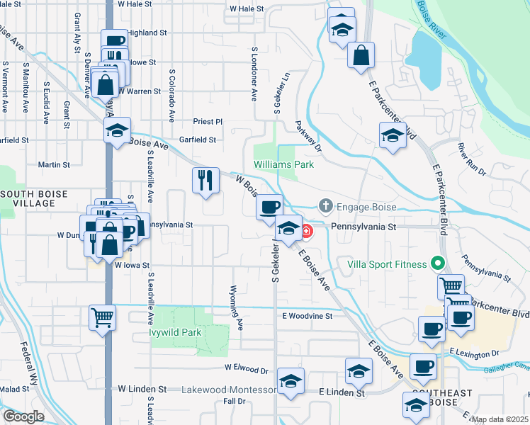 map of restaurants, bars, coffee shops, grocery stores, and more near 208 West Boise Avenue in Boise